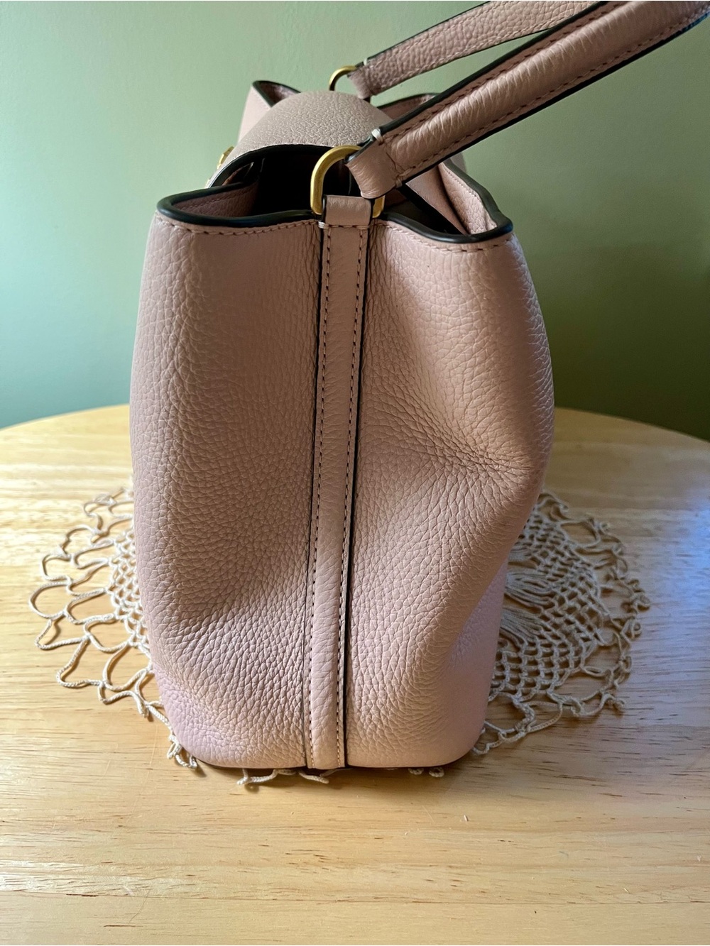 Tory Burch Blush Pink Pebbled Leather Top-Handle Satchel with Gold Logo - Picture 5 of 7